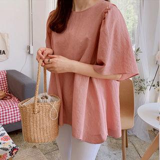 Shirred-sleeve Zip-back Top