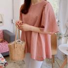 Shirred-sleeve Zip-back Top