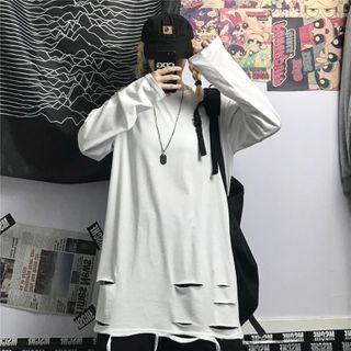 Couple Matching Ripped Plain T-shirt White - One Size