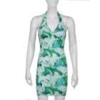 Halter-neck O-ring Marble Print Mini Bodycon Dress