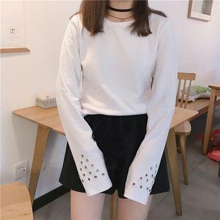 Long-sleeve Grommet-accent Top