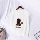 Dog Applique Short-sleeve T-shirt Off-white - One Size