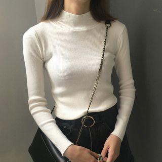 Plain Knitted Mock-neck Sweater