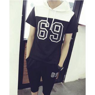 Set: Short-sleeve Hooded T-shirt + Cropped Sweatpants