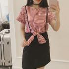 Set: Striped Short Sleeve T-shirt + Suspender Mini Skirt