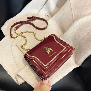 Patent Chain Strap Flap Crossbody Bag