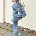 High-waist Floral Print Wide-leg Jeans