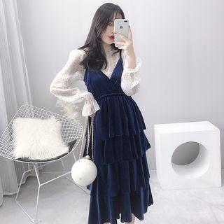 Layered V-neck Sleeveless Dress