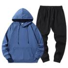 Set Of 2: Plain Hoodie + Plain Band-waist Sweatpants