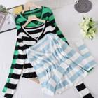 V-neck Long-sleeve Knit Striped Top