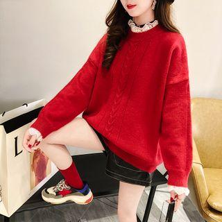 Lace Ruffle Cable Knit Sweater