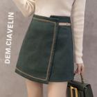 High-waist Contrast Trim Woolen Skirt