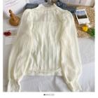 Brushed Fleece-lined Ruffled Loose Blouse Almond - One Size