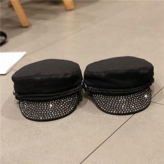 Embellished Brim Military Cap Black - M