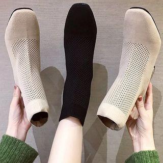 Block Heel Elastic Short Boots