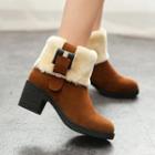 Block Heel Furry Short Boots