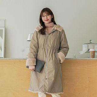 Hooded Drawcord-waist Fleece-lined Safari Coat