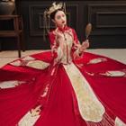Set: Embroidered Beaded Chinese Wedding Cheongsam + Maxi Skirt
