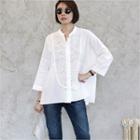 Mandarin-collar Punched Oversized Blouse
