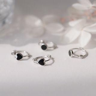 925 Sterling Silver Heart / Disc Hoop Earring