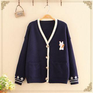Contrast-trim Rabbit Print Knit Cardigan