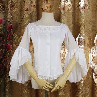 Square-neck Flared Cuff Blouse