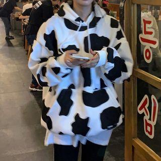 Cow Print Hoodie Hoodie - Black & White - One Size