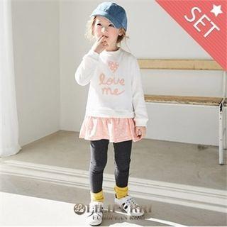 Set: Lettering Ruffle-hem T-shirt + Plain Leggings