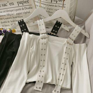 Buckled-accent Off-shoulder Crop Top