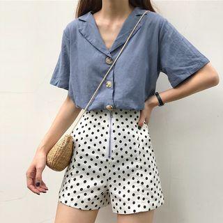 Plain Short Sleeve Shirt / Dotted Shorts