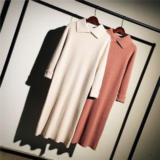 Ribbed Lapel Knit Dress