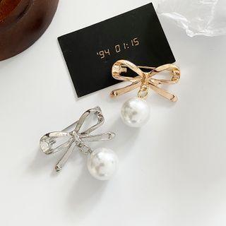 Bow Alloy Faux Pearl Brooch