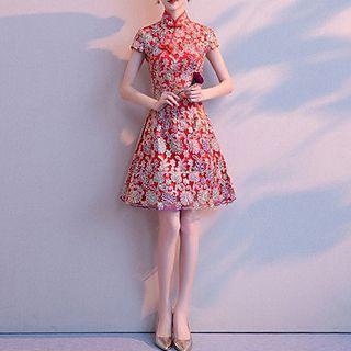 Traditional Chinese Short-sleeve A-line Short Evening Dress