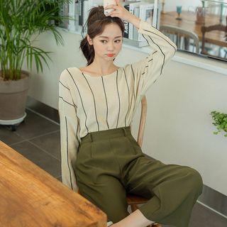 Drop-shoulder Stripe Boxy Knit Top