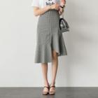 Band-waist Gingham Midi Skirt