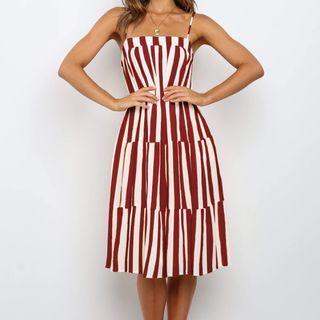 Striped Spaghetti-strap A-line Dress