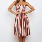 Striped Spaghetti-strap A-line Dress