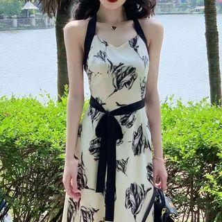 Spaghetti Strap Floral Print Midi Sundress / Short-sleeve Shrug