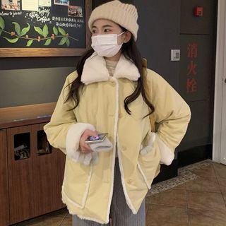 Reversible Faux Shearling-collar Button-up Jacket