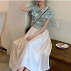 Striped Short-sleeve Top / Midi A-line Skirt