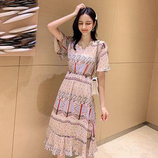 Short-sleeve Midi Printed Chiffon Dress