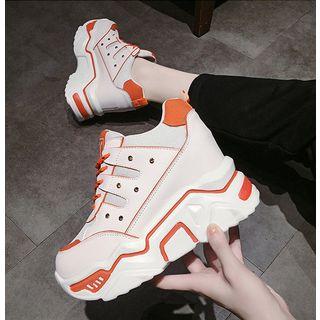 Contrast Trim Platform Wedge Lace Up Sneakers