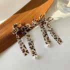 Bow Drop Earring 1 Pair - Silver Needle - Leopard - Khaki - One Size