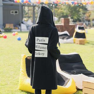 Lettering Zip-up Long Hoodie