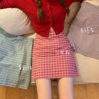 High-waist Plaid Slim Fit Skirt