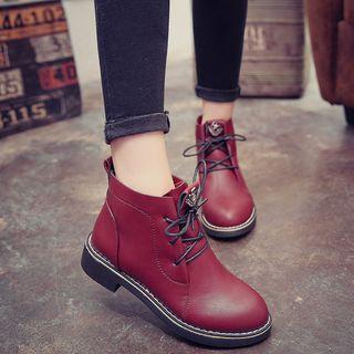 Faux Leather Fleece-lined Short Boots