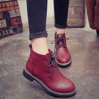 Faux Leather Fleece-lined Short Boots