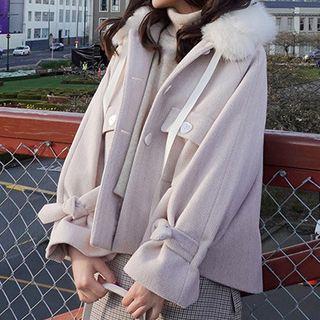 Furry Trim Ribbon Single-breasted Jacket