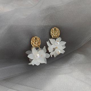 Flower Resin Alloy Dangle Earring 1 Pair - 925 Silver Needle - White - One Size