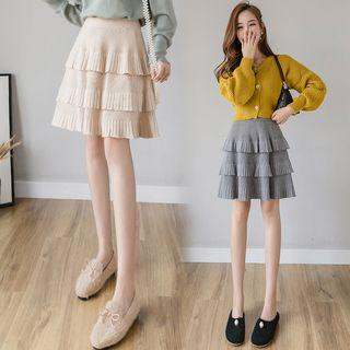 Mini A-line Layered Knit Skirt